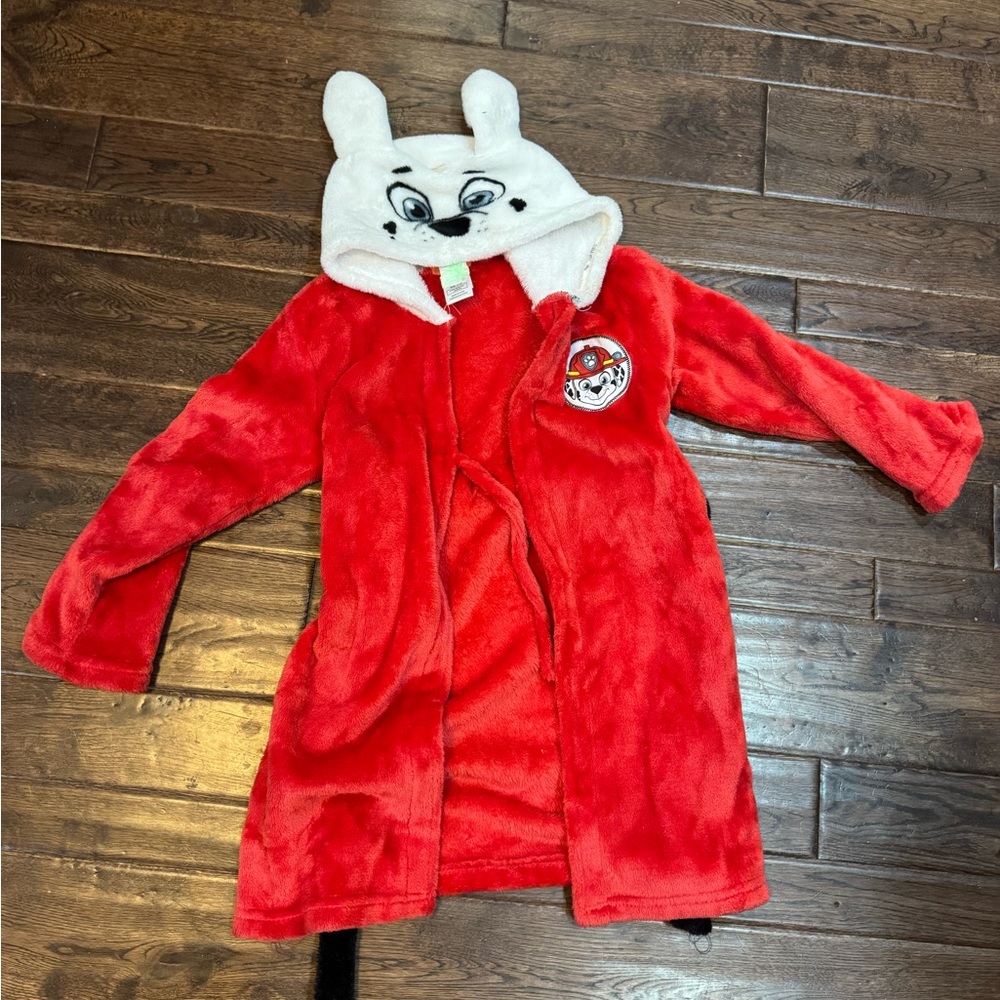 Red Plush Hooded Robe with Marshall Design